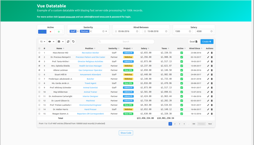 Tables | Laravel Enso